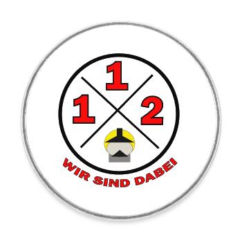 112-Wir sind dabei Kreislogo mit Text - Feuerwehr - Runder Kühlschrankmagnet - Weiß - Vorne