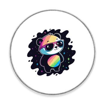 Panda arc-en-ciel galaxie lunettes cool - Magnet rond - blanc - Devant