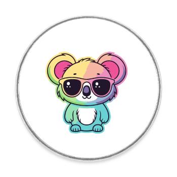 Regenbogen-Neon-Koala mit Brille - Runder Kühlschrankmagnet - Weiß - Vorne