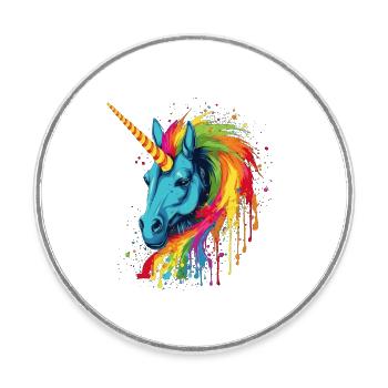 Licorne colorée à crinière arc-en-ciel - Magnet rond - blanc - Devant