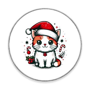 KATZE KATER HAUSTIER BESCHERUNG WEIHNACHTEN GRÜN - Runder Kühlschrankmagnet - Weiß - Vorne