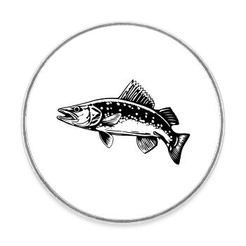 Silhouette de poisson brochet - Magnet rond - blanc - Devant