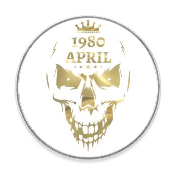 Avril 1980 Skull Gold - Magnet rond - blanc - Devant