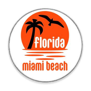 Florida, Miami beach (sun, palm tree, bird) - Round  fridge magnet - white - Front
