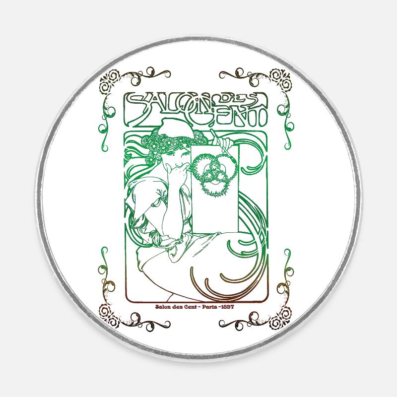Alfons Mucha - Round fridge magnet - white