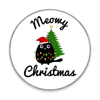 Meowy Christmas | cute motif shirt cat cap - Round  fridge magnet - white - Front
