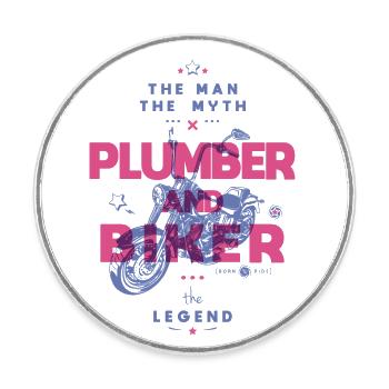 Plumber and biker the man the myth the legend - Round  fridge magnet - white - Front