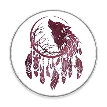 Traumfänger, Wolf, Mond, Natur, Baum, Tribal Stil - Runder Kühlschrankmagnet - Weiß - Vorne