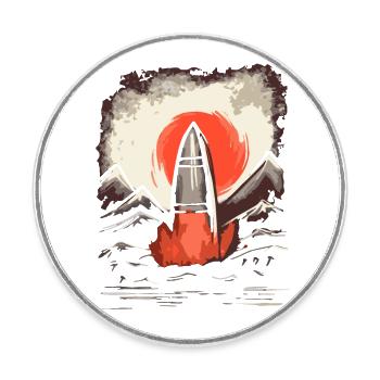 Soleil rouge japonais : Lancement d’une fusée - Magnet rond - blanc - Devant