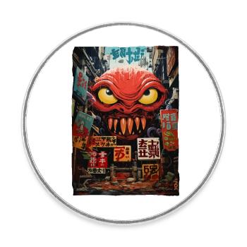 Japanese Asian Kaiju Alien Street Monster - Round  fridge magnet - white - Front