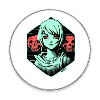 Art: Fictional Cartoon Anime Girl and Horror - Round  fridge magnet - white - Front