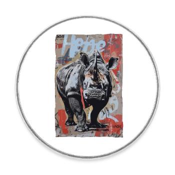 Street Art: Graffiti Rhino Nashorn - Runder Kühlschrankmagnet - Weiß - Vorne