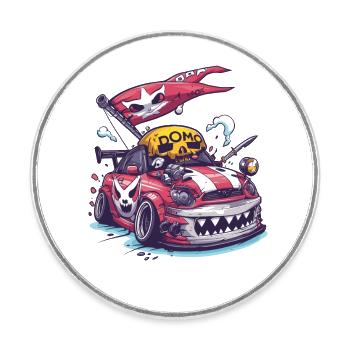 Dessin animé robuste JDM Pirate Street Racer - Magnet rond - blanc - Devant