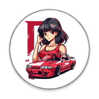 D for Initial: Retro Anime Vintage Japanese JDM - Round  fridge magnet - white - Front