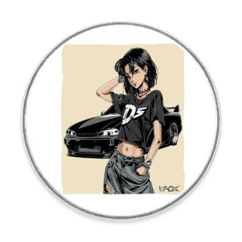Pilote d’anime : Voiture japonaise JDM - Magnet rond - blanc - Devant