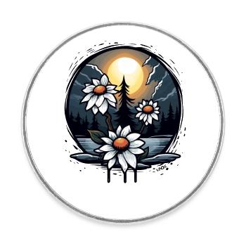 Horror Night: Flowers and Bright Moon - Round  fridge magnet - white - Front