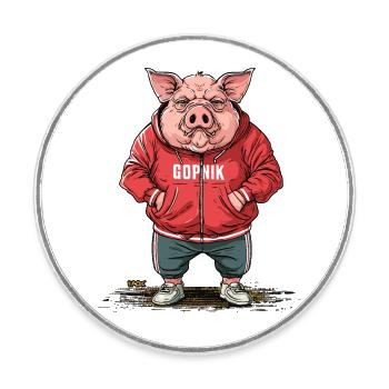Large Slavic Gopnik Pig - Round  fridge magnet - white - Front