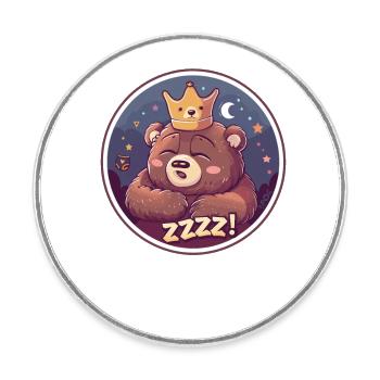 Ours endormi avec couronne, lune et étoiles - Magnet rond - blanc - Devant