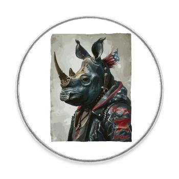 Patriotic Punk Rhinoceros - Round  fridge magnet - white - Front