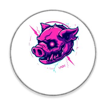 Pink Cyber Pig Punk - Round  fridge magnet - white - Front