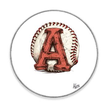 Gebrauchter Vintage-Baseball mit dem Buchstaben A - Runder Kühlschrankmagnet - Weiß - Vorne