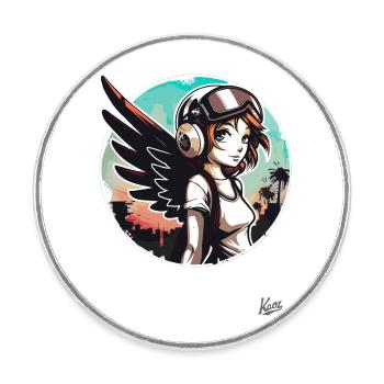 Fille alternative cool avec des ailes d’ange - Magnet rond - blanc - Devant