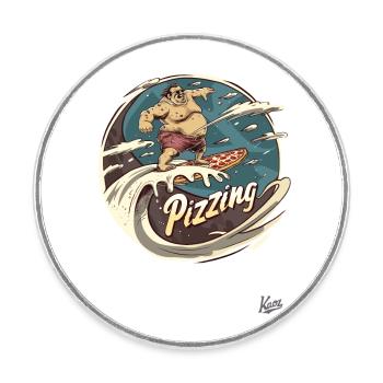 Big surfer guy surfing on a pizza wave - Round  fridge magnet - white - Front