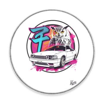 Color explosion: Owl and JDM Street Car - Round  fridge magnet - white - Front