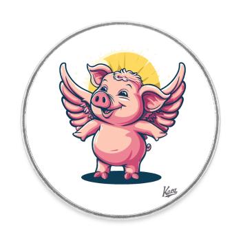 pink angel pig with wings - Round  fridge magnet - white - Front