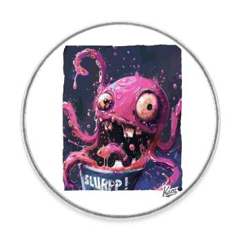 Ein Eimer voller spritziger Farben: Kraken-Schlürf - Runder Kühlschrankmagnet - Weiß - Vorne
