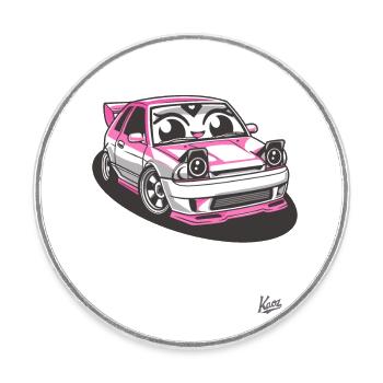 Chibi Auto : Japanisches JDM-Straßenrennen-Tuning - Runder Kühlschrankmagnet - Weiß - Vorne