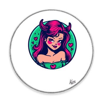 Comic cartoon: cute little she-devil with hearts - Round  fridge magnet - white - Front