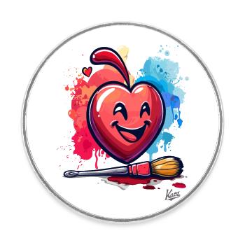 Un pinceau, un sourire et un cœur pour l’art - Magnet rond - blanc - Devant