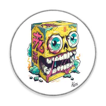 Crâne d’éponge jaune en colère japonais - Magnet rond - blanc - Devant