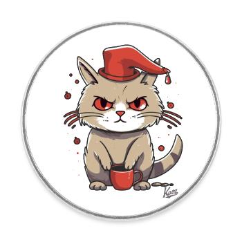 Kaffee Katze mit Hut: Die Morgenmuffel Mieze - Runder Kühlschrankmagnet - Weiß - Vorne