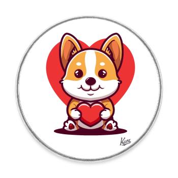 Un mignon petit chien avec un cœur - Magnet rond - blanc - Devant