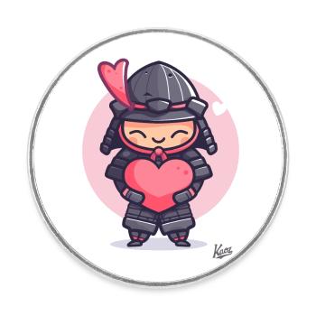 kawaii süßer Shogun Samurai mit Herz und Liebe - Runder Kühlschrankmagnet - Weiß - Vorne