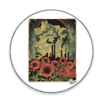 Propaganda Style industrielle Blumen - Runder Kühlschrankmagnet - Weiß - Vorne