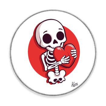 Squelette doux et heureux avec un cœur pour l’amour - Magnet rond - blanc - Devant
