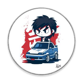 Chibi JDM Road Racer Garçon - Magnet rond - blanc - Devant