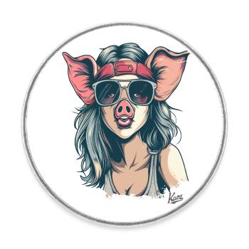 80s punk hippie girl as a cute piggy - Round  fridge magnet - white - Front
