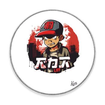 Angry little urban hip-hop boy - Round  fridge magnet - white - Front