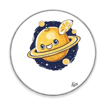 Planète orange et étoiles citron – Univers de - Magnet rond - blanc - Devant