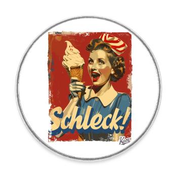 Happy 1950s housewife with cream – Schleck! - Round  fridge magnet - white - Front