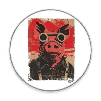 Drôle Crazy Steampunk Pilote Cochon - Magnet rond - blanc - Devant