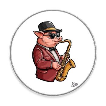 Jazz Tröten vom Feinsten, Saxophon-Schwein - Runder Kühlschrankmagnet - Weiß - Vorne