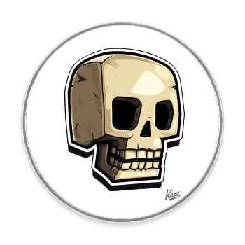 Funny Pixel Skull : Crâne avec breloque - Magnet rond - blanc - Devant