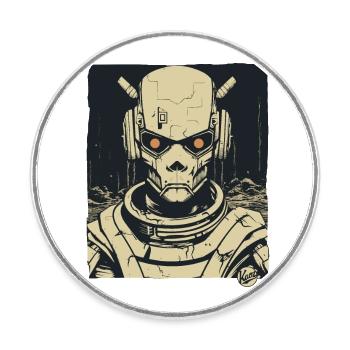 Super Humanoider Totenkopf Schädel Androide Mecha - Runder Kühlschrankmagnet - Weiß - Vorne