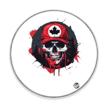 Crâne canadien avec feuille d’érable - Magnet rond - blanc - Devant