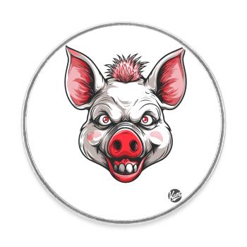 White Creepy Psycho Horror Pig - Round  fridge magnet - white - Front